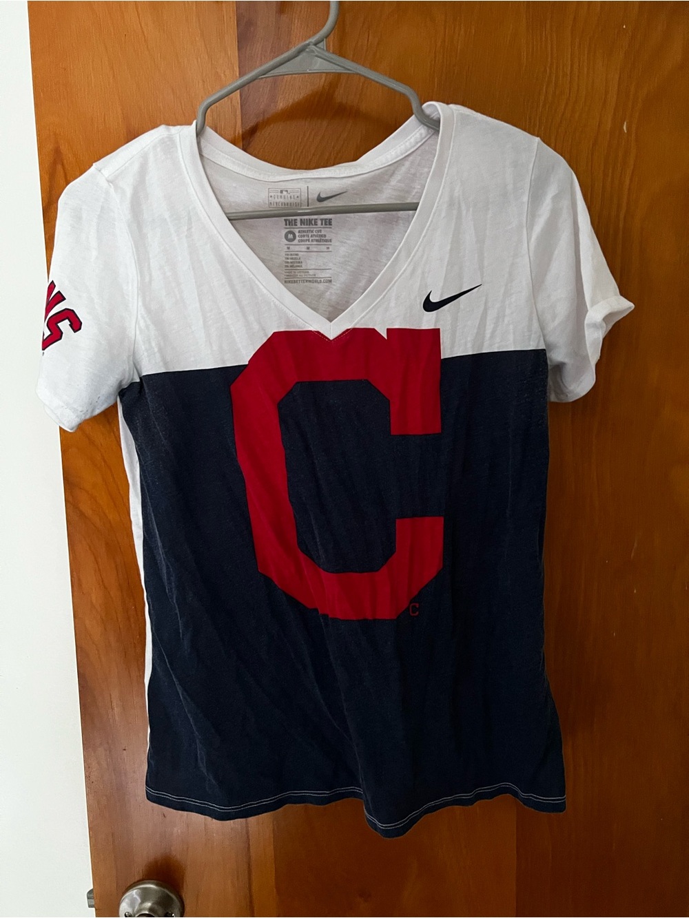 Nike White/Navy/Red Cleveland C Colorblock V-Neck Tee